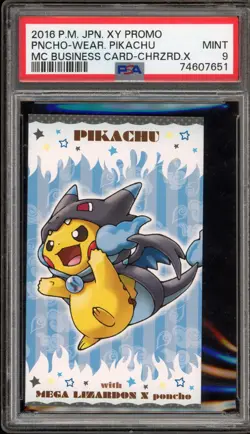 Pokemon Poncho-Wearing Pikachu Mega Charizard X Business Card JPN Promo PSA 9 - Image 1