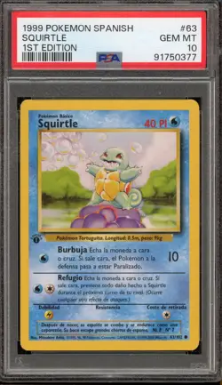 Pokemon Squirtle Base Set 1st Edition SPANISH #63 PSA 10 Gem Mint - Image 1