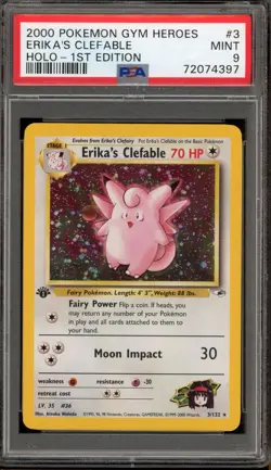 Pokemon Erika's Clefable Gym Heroes 1st Edition Holo Rare #3 PSA 9 Mint - Image 1