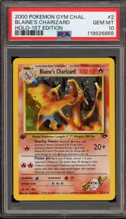 Pokemon Blaine's Charizard Gym Challenge 1st Edition Holo Rare #2 PSA 10 - Image 1