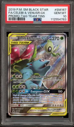 Pokemon Celebi & Venusaur GX Tag Team Tins Full Art Promo SM167 PSA 10 Gem Mint - Image 1