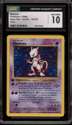 Pokemon Mewtwo Base Set Shadowless 1st Edition Holo Rare #10 CGC 10 Gem Mint - Image 1