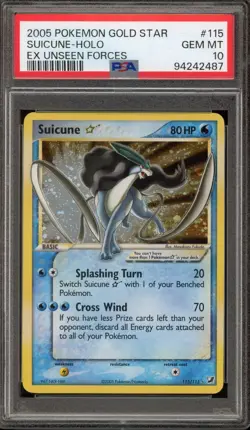 Pokemon Suicune Gold Star EX Unseen Forces Holo Rare #115 PSA 10 Gem Mint - Image 1