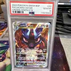 Pokemon Sword & Shield FA/Lucario VSTAR Crown Zenith ETB SWSH291 PSA 10 Gem Mint - Image 1