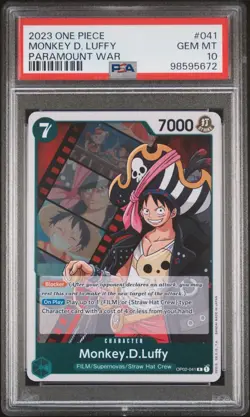 PSA 10 Monkey D Luffy OP02 041 One Piece Card Game Paramount War English - Image 1