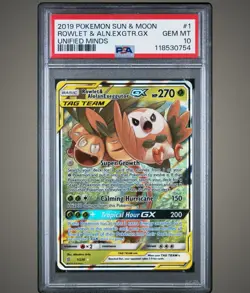 PSA 10 🧨 Rowlet & Alolan Exeggutor GX Unified Minds Ultra Rare #1 Pokemon - Image 1