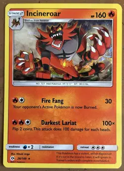 Incineroar 26/149 - Pokemon TCG Sun & Moon - Cracked Ice Holo Rare (NM) - Image 1