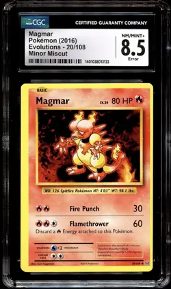 CGC 8.5 NM-MINT+ Magmar 20/108 ERROR MISCUT Evolutions Pokemon Card 133 - Image 1