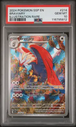 2024 Pokemon SSP EN-Surging Sparks Braviary #214 Illustration Rare PSA 10 - Image 1