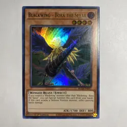 YUGIOH HOLO CARD BLACKWING - BORA THE SPEAR BLCR-EN057 1ST EDITION - Image 1