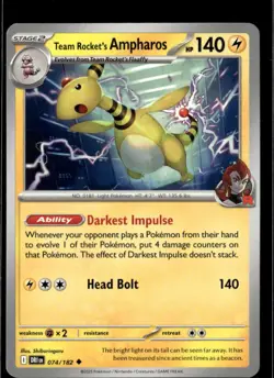 Pokemon Team Rocket’s Ampharos 074/182 Destined Rivals Non Holo 2 Card Lot - Image 1