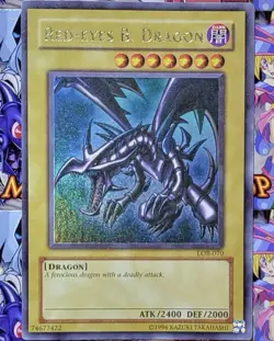 Yugioh Red-Eyes Black Dragon LOB-070 Ultra Rare Original Print Konami 2002 NM - Image 1