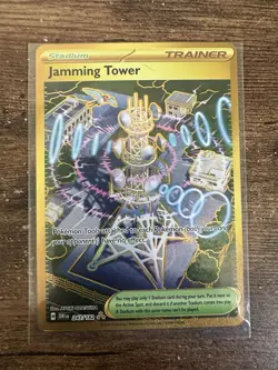 Pokemon TCG Jamming Tower Destined Rivals Gold Trainer Card 243/182 Holo - Image 1