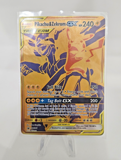 Pokemon Pikachu & Zekrom GX Tag Team Black Star Promo SM248 NM Holo Gold - Image 1