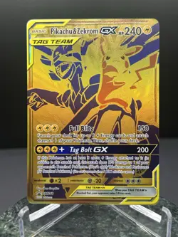 Pokemon Pikachu & Zekrom GX Tag Team Black Star Promo SM248 NM Holo Gold - Image 1