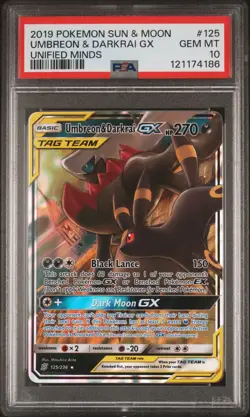 2019 POKEMON SUN & MOON UNIFIED MINDS #125 UMBREON & DARKRAI GX PSA 10 - Image 1