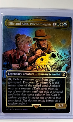 2023 MTG Jurassic Park World Borderless Foil Ellie and Alan Paleontologists LP - Image 1
