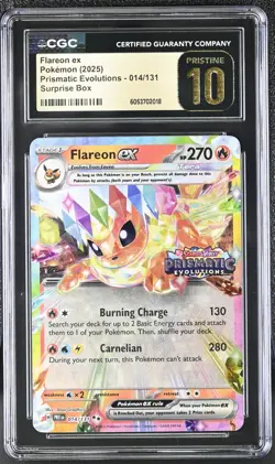 2025 POKEMON PRISMATIC EVOLUTIONS - SURPRISE BOX FLAREON EX CGC 10 PRISTINE - Image 1