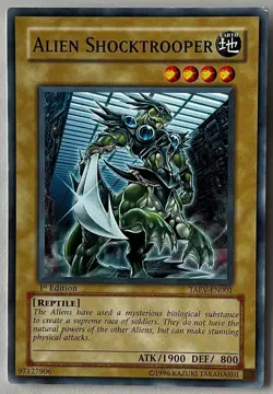 YuGiOh! ALIEN SHOCKTROOPER Card Lightly Played 1st Edition TAEV-EN001 - Image 1