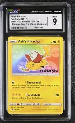 CGC 9 ASH'S PIKACHU SM108 BLACK STAR PROMO I CHOOSE YOU POKEMON MINT - Image 1