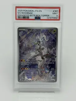 2025 POKEMON JTG EN N'S RESHIRAM #167 ENHANCED BSTR BOX TOPPER PSA 9 MINT - Image 1