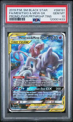 2019 Pokemon SM Black Star Promo FA Mewtwo & Mew GX SM191 PSA 10 Gem Mint - Image 1