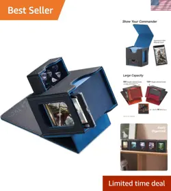 Luxury MTG Commander Card Deck Box - Holds 100 Cards with Dice Tray, Black/Blue - Image 1