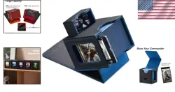 Luxury MTG Commander Card Deck Box - Holds 100 Cards with Dice Tray, Black/Blue - Image 2