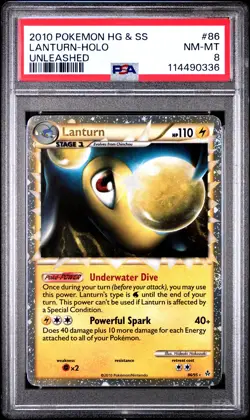 2010 POKEMON UNLEASHED LANTURN PRIME #86 ULTRA RARE PSA 8 NM #114490336 - Image 1