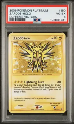 2009 POKEMON PLATINUM SUPREME VICTORS #150 ZAPDOS-HOLO SUPREME VICTORS - PSA 4 - Image 1