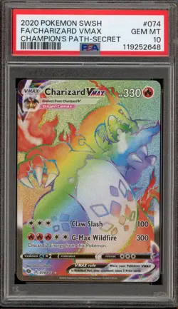 Pokemon Charizard VMAX Champion's Path Secret Rare Full Art #074 PSA 10 Gem Mint - Image 1