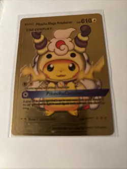 Pokemon Gold Foil Fan Art Card PIKACHU COSPLAY Mega Ampharos 610HP #007 - Image 1