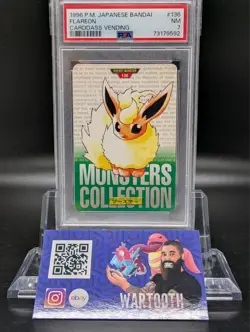 PSA 7 Flareon #136 Bandai Carddass Vending Green 1996 Pokemon Card - Image 1