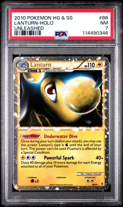2010 POKEMON UNLEASHED LANTURN PRIME #86 ULTRA RARE PSA 7 NM #114490346 - Image 1