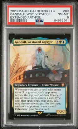 2023 MTG LOTR Tales of Middle Earth Commander Gandalf West Voyager foil PSA 8 - Image 1