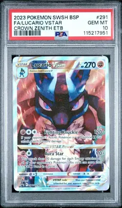 Lucario Vstar SWSH 291 PSA 10 2023 Pokemon Crown Zenith ETB Promo - Image 1