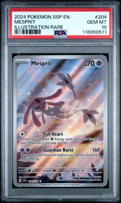 2024 POKEMON SSP EN-SURGING SPARKS ILLUSTRATION RARE #204 MESPRIT PSA 10 - Image 1
