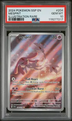 2024 POKEMON SSP EN-SURGING SPARKS ILLUSTRATION RARE #204 MESPRIT PSA 10 - Image 1