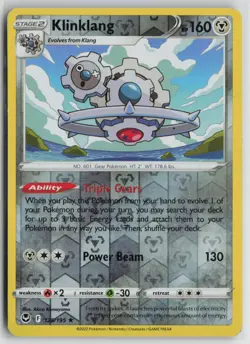 Pokemon Klinklang 125/195 SWSH12: Silver Tempest Rare card MP - Image 1