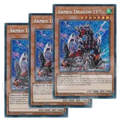 Yugioh - Armed Dragon LV7 x 3 - 1st Edition Secret Rare NM - Free Holo Card - Image 1