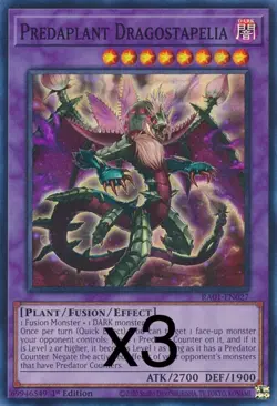 3X Yugioh Predaplant Dragostapelia RA01-EN027 Secret Rare 1st Edition NM - Image 1
