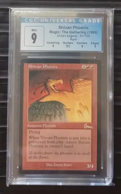 Mtg Shivan Phoenix (CGC) 9 Q+ Urza's Legacy Rare [1999] - Image 1