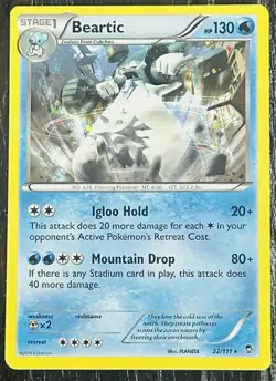 2014 Pokemon Beartic 22/111 - LP - Rare XY Furious Fists Pokemon Card - Image 1