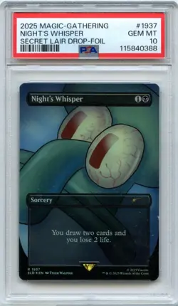 2025 Magic #1937 Night's Whisper Secret Lair Foil PSA 10 Squidward MTG SLD - Image 1
