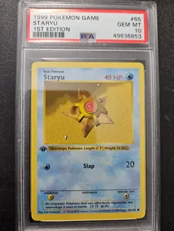 Pokemon PSA 10 1st Edition Shadowless Base Set Staryu (65/102) GEM MINT - Image 1