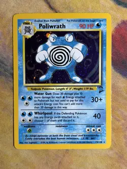 Poliwrath 15/130 Base Set 2 Holo Rare Vintage Pokemon Card MP SWIRL - Image 2