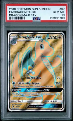 PSA 10 Gem Mint Dragonite GX Full Art FA 67/70 2018 Pokemon Dragon Majesty Holo - Image 1