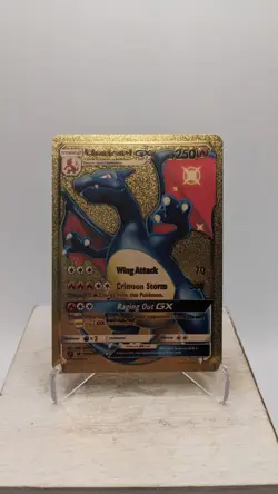 Nintendo Pokemon Blue Charizard GX HP250 Gold Foil Metal Fan Art Card SV49/SV94 - Image 1