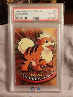 Pokemon Topps (1999) Growlithe Series 1 Silver Foil PSA 10 - Image 1