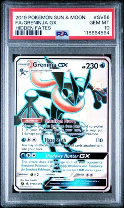 2019 Pokemon Sun & Moon Hidden Fates Greninja GX SV56 Full Art PSA 10 Gem Mint - Image 1